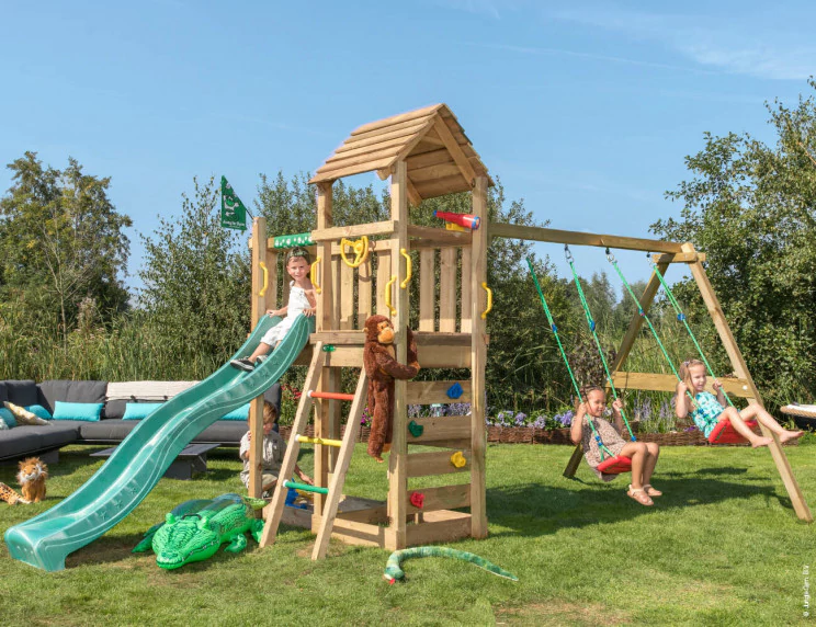 Jungle Safari Wooden climbing frame with double swing - Kidsland