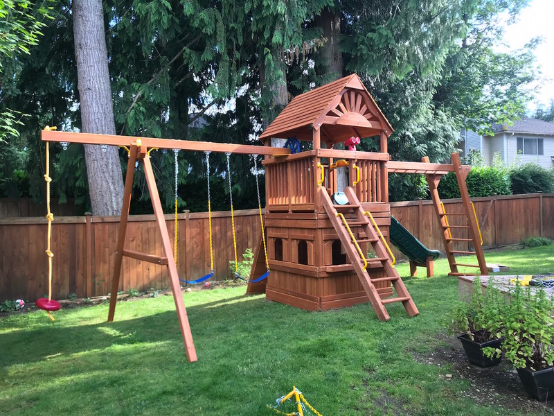 Rainbow Clubhouse Pkg III with Wood Roof & Lower Playhouse - Kidsland